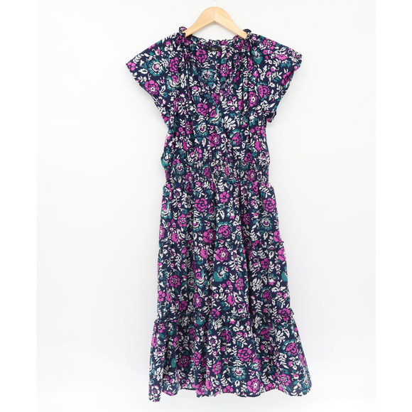 Rails Dresses & Skirts - Rails Amellia Woodblock Smoked Ruffle Floral Tired Botanical Print Midi Dress L